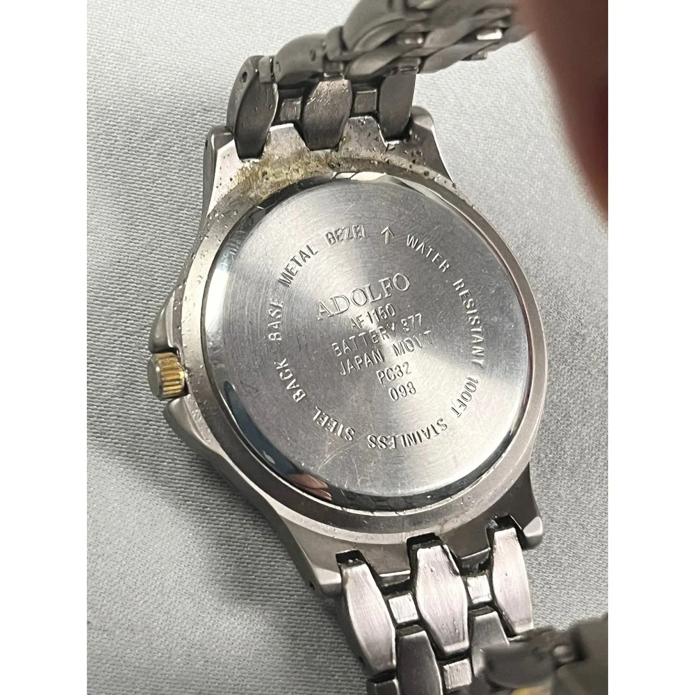Adolfo Two Tone Quartz Watch‎ Grey Dial Date Japan Movt 100FT Water Resist
